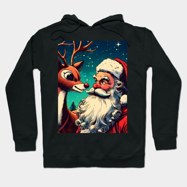 Illuminate the Holidays: Whimsical Rudolph the Red-Nosed Reindeer Art for Festive Christmas Prints and Joyful Decor! Hoodie by insaneLEDP